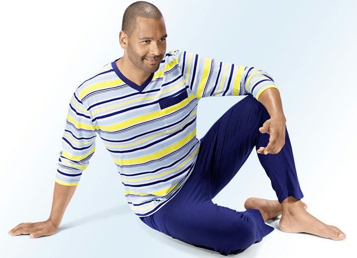 Nachtwäsche - Zweierpack Pyjamas mit V-Ausschnitt und Brusttasche , in Größe 046 bis 062, in Farbe SORTIERT Ansicht 1