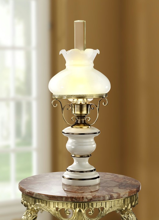 Lampen & Leuchten - Tischlampe aus messingbeschichtetem Eisen und Holz, in Farbe CREME-GOLD