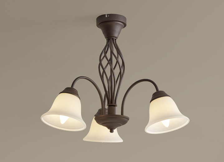 Lampen & Leuchten - Lampenserie aus Metall mit Glasschirmen, in Farbe ROST, in Ausführung Deckenleuchte, 3-flammig Ansicht 1