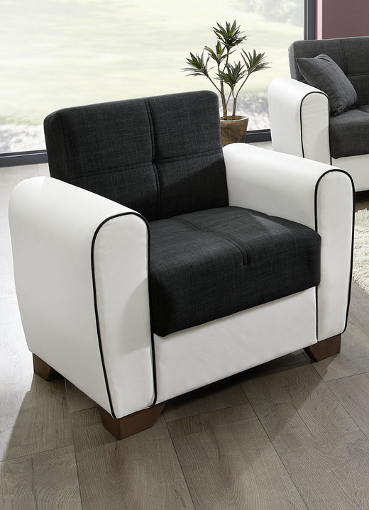 Wohnideen - Polstermöbel mit Bettfunktion und Bettkasten, in Farbe WEISS-SCHWARZ, in Ausführung Sessel Ansicht 1