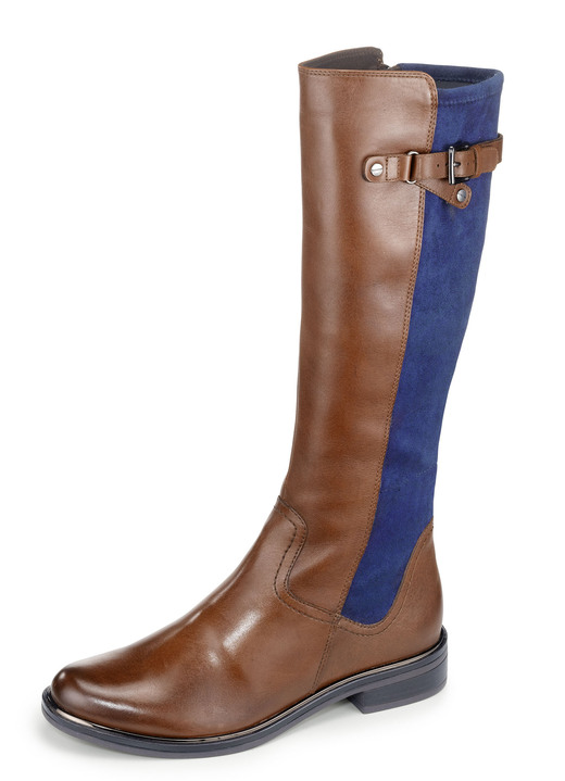 Komfortschuhe - Caprice Stiefel aus edlem Nappaleder und elastischem Textilmaterial, in Größe 3 1/2 bis 8, in Farbe COGNAC-MARINE Ansicht 1