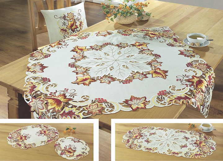 Tischdecken - Tisch- und Raumdekoration «Herbstlaub-Motiv», in Größe 101 (Deckchen oval, 35x 50 cm) bis 404 (Kissenhülle, 40x 40 cm), in Farbe