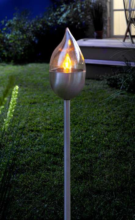 Solarlampen - LED-Solar-Fackel Olympos mit Flackereffekt, in Farbe SILBER