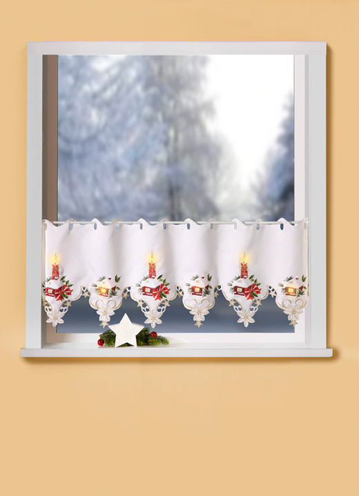 Landhaus & Küche - LED-Kurzstore «Kerzen», in Größe 785 (H45xB 80 cm) bis 788 (H45xB120 cm), in Farbe WEISS-ROT Ansicht 1