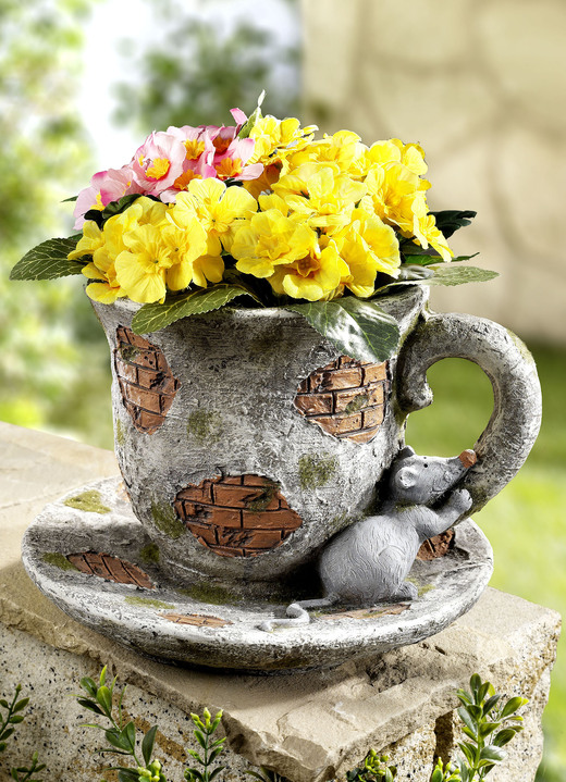 Blumentöpfe und Pflanzgefässe - Pflanztasse in Stein- und Ziegel-Optik, in Farbe STEINGRAU