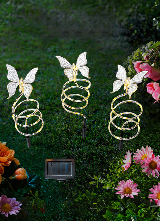 Gartenbeleuchtung - Solarstecker Schmetterlinge aus Kunststoff, 3-teilig, in Farbe TRANSPARENT Ansicht 1