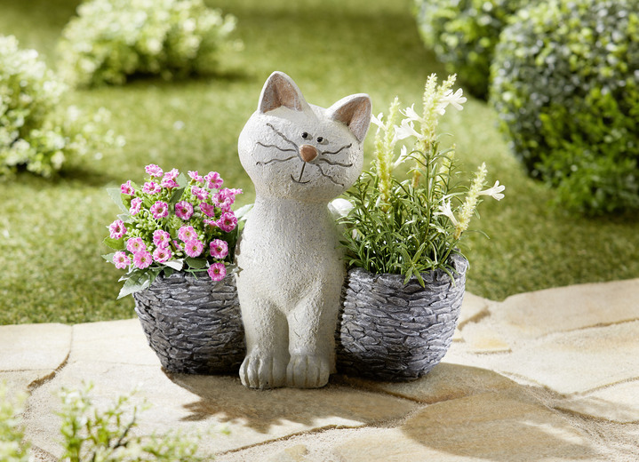 Blumentöpfe und Pflanzgefässe - Pflanztopf Katze aus Polyresin, in Farbe GRAU