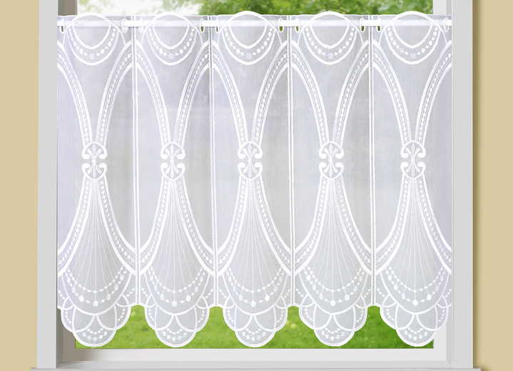 Landhaus & Küche - Kurzvorhang Gatsby mit echter Stickerei, in Größe 784 (45x 90 cm) bis 859 (60x155 cm), in Farbe WEISS-WEISS Ansicht 1