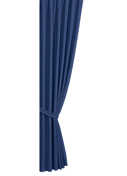 Klassisch - Verdunkelungs-Schals mit Universalschienenband , in Größe 119 (H150xB140 cm) bis 304 (2er-Pack Raffhalter, 80 cm), in Farbe BLAU Ansicht 1