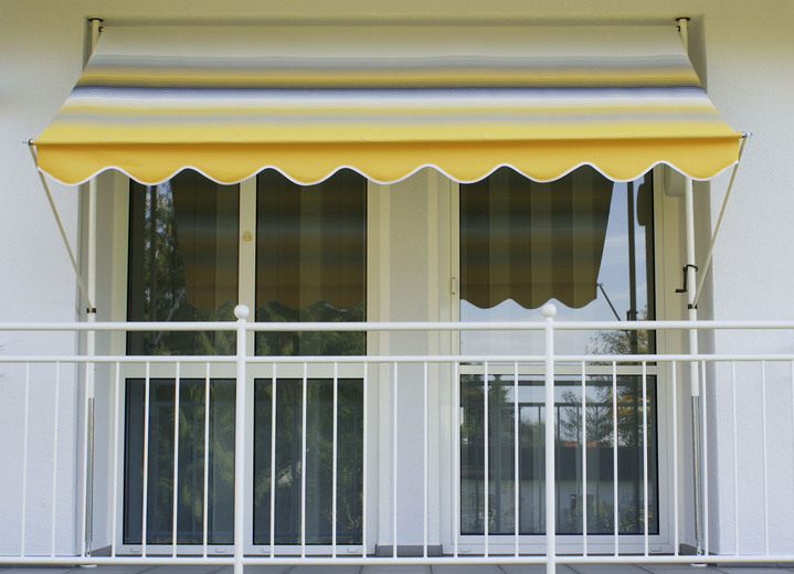 Sichtschutz und Sonnenschutz - Klemm-Markise mit innenliegendem Kettenantrieb, in Größe 150 (Breite 150 cm) bis 400 (Breite 400 cm), in Farbe GELB-GRAU Ansicht 1