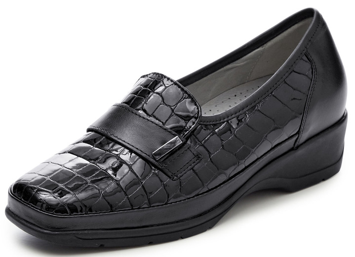 - Waldläufer Slipper aus krokogeprägtem Leder, in Größe 4 1/2 bis 9, in Farbe SCHWARZ Ansicht 1