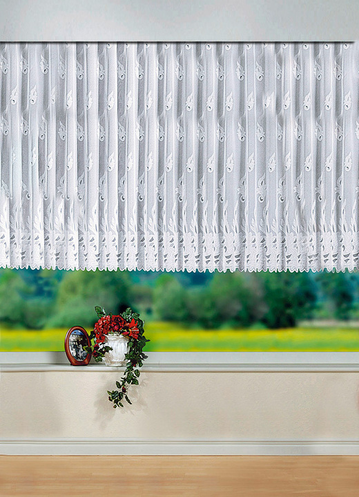 - Hinreissender Blumenfenster-Vorhang mit Universalschienenband, in Größe 140 (H125xB300 cm) bis 184 (H175xB750 cm), in Farbe WEISS Ansicht 1