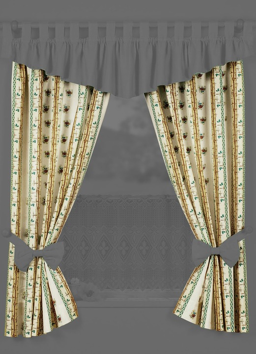 Landhaus & Küche - Seitenschal-Garnitur in Leinen-Optik, in Größe 340 (H125xB 60 cm) bis 436 (H225xB132 cm), in Farbe NATUR-BUNT Ansicht 1