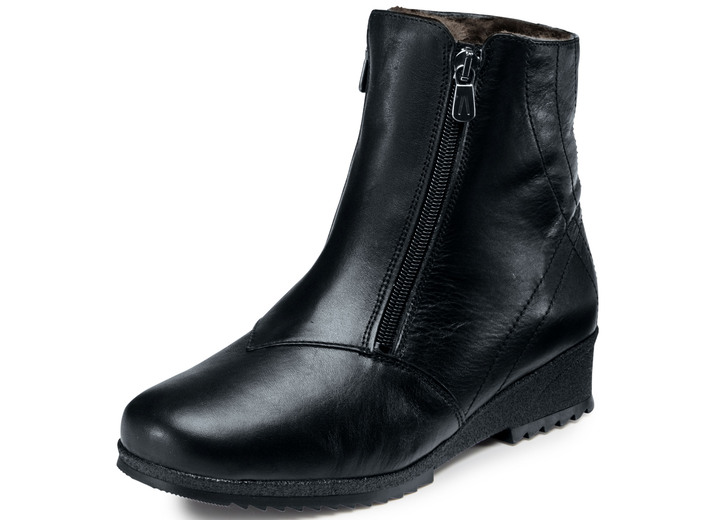 Komfortschuhe - Stiefelette mit zwei seitlichen Reissverschlüssen, in Größe 036 bis 042, in Farbe SCHWARZ Ansicht 1