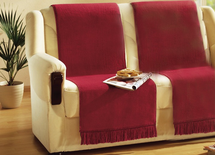 Sessel- & Sofaüberwürfe - BORBO Wohndecke und Sesselschoner mit Fransenabschluss, in Größe 102 (Sesselschoner, 50x200 cm) bis 325 (Sparset, 3-teilig), in Farbe ROT Ansicht 1