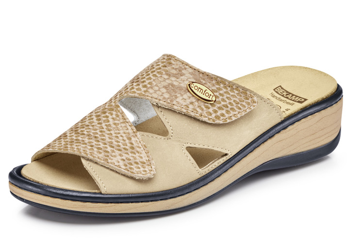 Komfortschuhe - ELENA EDEN Pantolette mit Wörishofer Kork-Lederfussbett, in Größe 036 bis 042, in Farbe SAND Ansicht 1