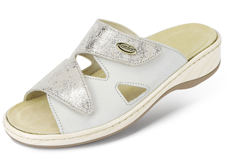 Komfortschuhe - ELENA EDEN Pantolette mit Wörishofer Kork-Lederfussbett, in Größe 036 bis 042, in Farbe ECRU Ansicht 1