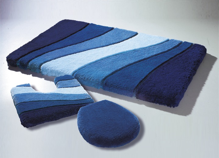 Heimtextilien - Barfußweiche Badgarnitur aus dem Traditionshaus Meusch, in Größe 100 (Vorleger, 55/65 cm) bis 112 (WC-Deckelbezug mit Kordel), in Farbe BLAU Ansicht 1