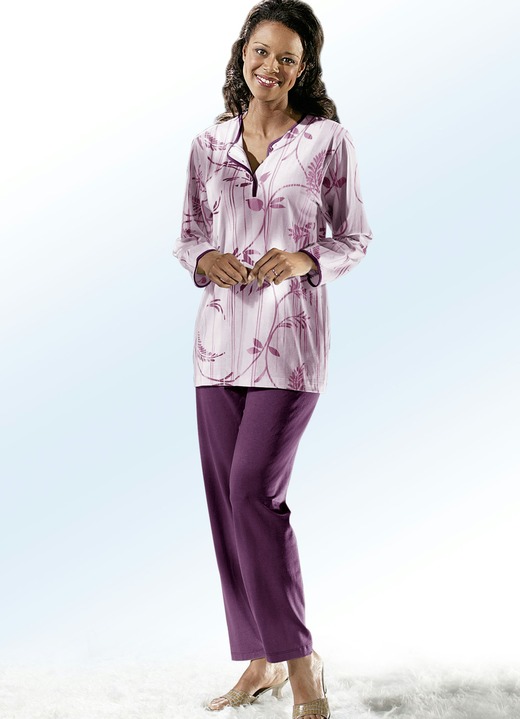 Schlafanzüge & Shortys - Pyjama, Langarm mit Knopfleiste, in Größe 036 bis 060, in Farbe ROSÉ-BUNT Ansicht 1