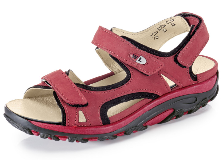 Komfortschuhe - Waldläufer Sandale mit Wechselfussbett Komfortschuhe - Waldläufer Sandale mit Wechselfussbett, in Größe 3 1/2 bis 8, in Farbe GRANATROT-SCHWARZ