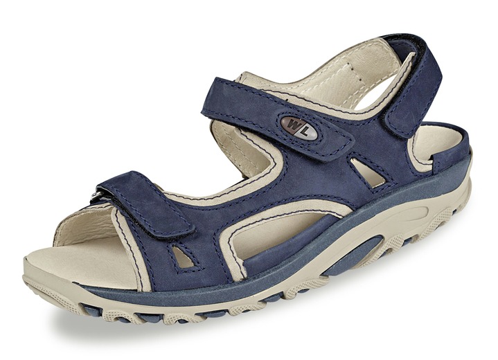 Komfortschuhe - Waldläufer Sandale mit Wechselfussbett Komfortschuhe - Waldläufer Sandale mit Wechselfussbett, in Größe 3 1/2 bis 8, in Farbe MARINE-BEIGE