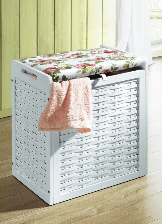 - Wäschesitzhocker mit herausnehmbarem Wäschesack, in Farbe WEISS-BEIGE, in Ausführung Sitzflächen-Bezug beige  (ohne Abbildung)