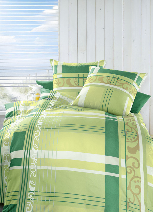 Bettwäschegarnituren - «Dormisette» Bettwäsche-Garnitur, verschiedene Farben und Qualitäten, in Größe 112 (80/80 cm + 135/200 cm) bis 115 (80/80 cm + 155/220 cm), in Farbe GRÜN Ansicht 1