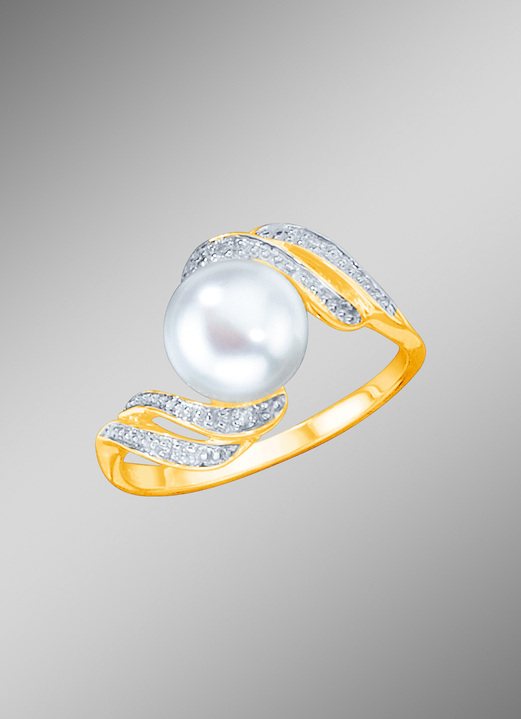 Ringe - Vergoldeter Damenring mit Süsswasser-Zuchtperle, in Größe 160 bis 220, in Farbe  Ansicht 1