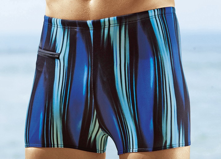 Bademode - Schwab Badehose in höherer Kastenform mit Reissverschlusstasche, in Größe 005 bis 013, in Farbe ROYALBLAU-SCHWARZ