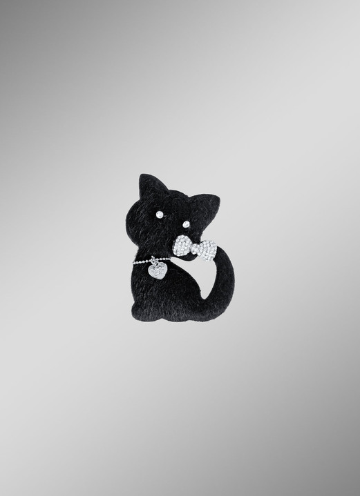 Damen-Modeschmuck - Anstecknadel «Katze», in Farbe SCHWARZ Ansicht 1