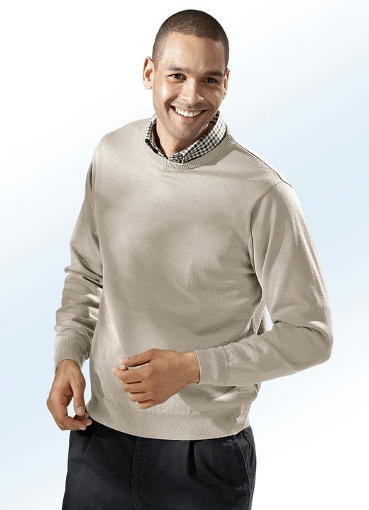 Hemden, Pullover & Shirts - Pullover in 4 Farben mit rundem Halsausschnitt, in Größe 046 bis 062, in Farbe BEIGE MELIERT Ansicht 1
