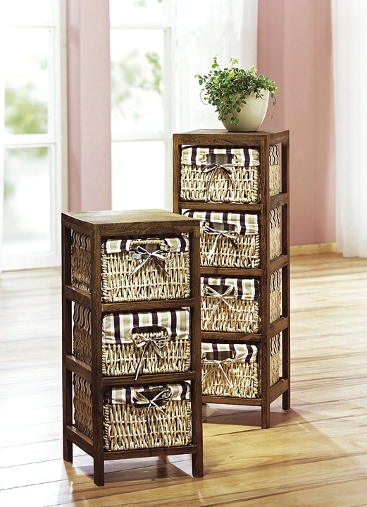 Kleinmöbel - Regal mit Körben aus Mais-Strohgeflecht, in Farbe BRAUN, in Ausführung Regal, mit 4 Körben Ansicht 1