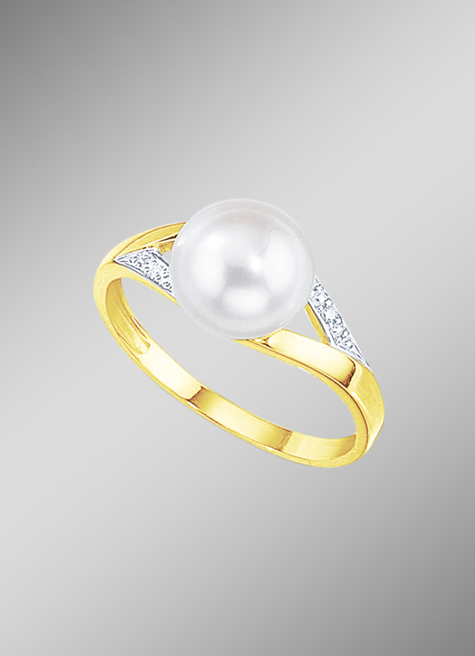 mit Perlen - Bezaubernder Damenring mit Brillanten und Süsswasser-Zuchtperle, in Größe 160 bis 220, in Farbe  Ansicht 1