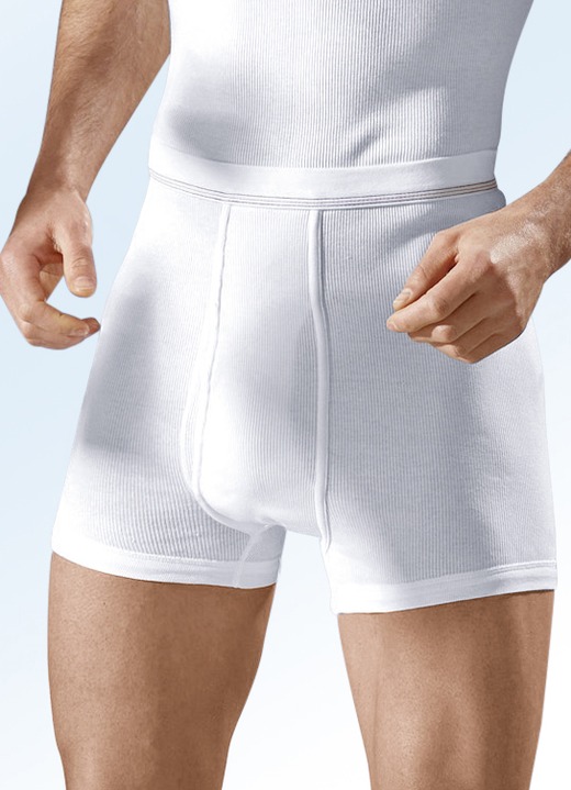 Unterwäsche - Hermko Dreierpack Unterhosen aus Doppelripp mit Eingriff, weiß, in Größe 005 bis 013, in Farbe WEISS Ansicht 1
