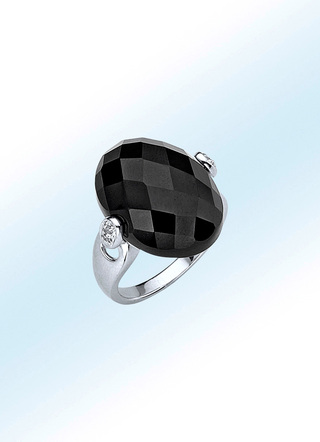 Damenring mit echt Onyx und synthetischen Zirkonia