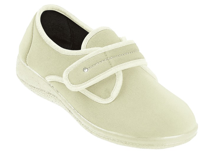 Komfortschuhe - Klettslipper Josephine in Weite H für den kräftigen Fuss, in Größe 036 bis 042, in Farbe BEIGE Ansicht 1