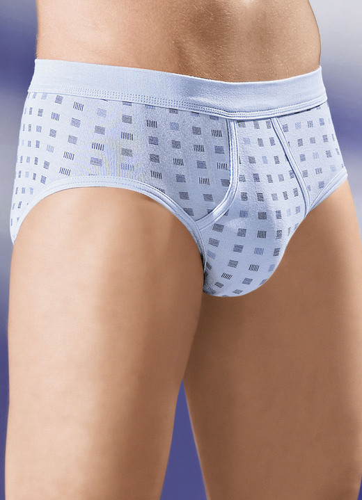 Unterwäsche - Schiesser Zweierpack Slips aus Feinripp, mit Eingriff, in Größe 005 bis 009, in Farbe HELLBLAU-BUNT Ansicht 1
