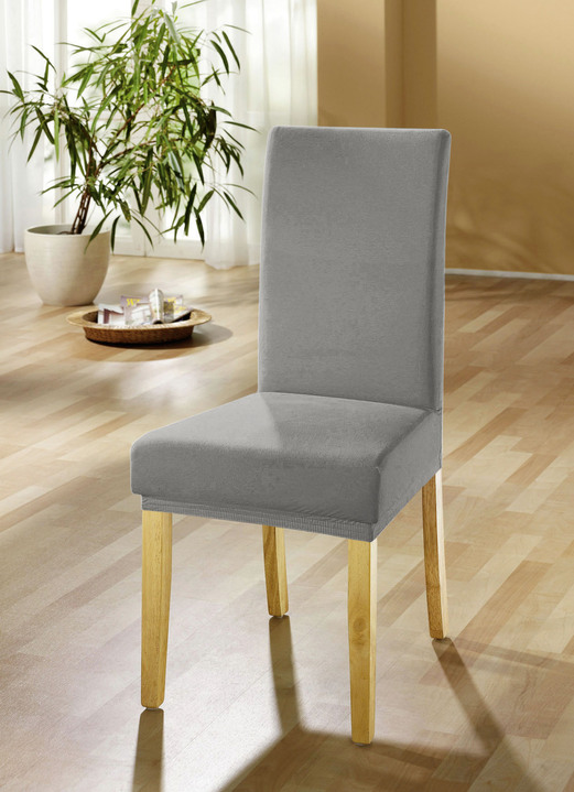 Sessel- & Sofaüberwürfe - Stuhlbezüge für alle gängigen Stuhlformen, in Größe 106 (Stuhlbezug) bis 112 (Stuhlbezug, 2er-Set), in Farbe GRAU Ansicht 1