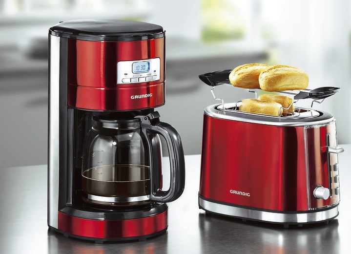 Kaffeemaschinen - Grundig Frühstücksserie aus hochwertig lackiertem Edelstahl, in Farbe ROT, in Ausführung Toaster