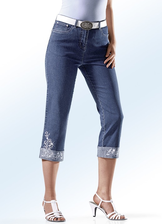 Jeans - 7/8-Jeans mit floraler Stickerei, in Größe 018 bis 054, in Farbe JEANSBLAU Ansicht 1