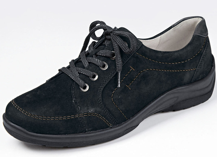 Komfortschuhe - Waldläufer, bequeme Damen-Schnürschuhe, Weite H, mit herausnehmbarem Fussbett, in Größe 3 1/2 bis 8, in Farbe SCHWARZ Ansicht 1