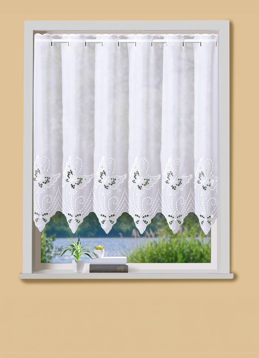 Traum in Weiss - Hochwertiger Kurzstore mit Plauener Stickerei, in Größe 790 (45x148 cm) bis 894 (100x150 cm), in Farbe WEISS Ansicht 1