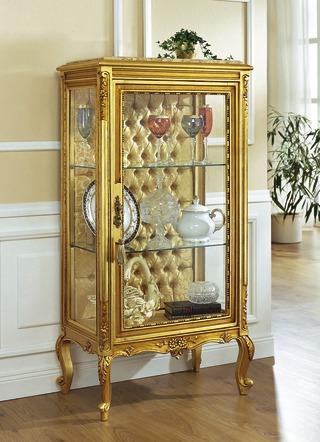 Vitrine mit Marmorplatte und echter Blattgold-Auflage
