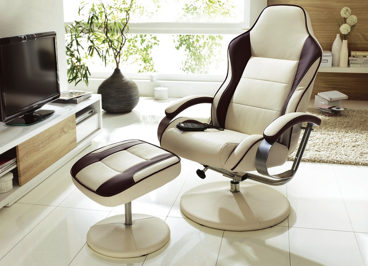 - Relax-Sessel mit Hocker, in Farbe BEIGE-DUNKELBRAUN, in Ausführung mit Massagefunktion