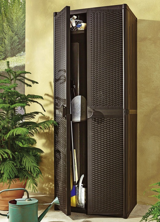 Gartenpflege - Geräteschrank aus Kunststoff, in Farbe HELLGRAU, in Ausführung Geräteschrank, groß, H172 cm, mit 4 durchgehenden Einlegeböden Ansicht 1