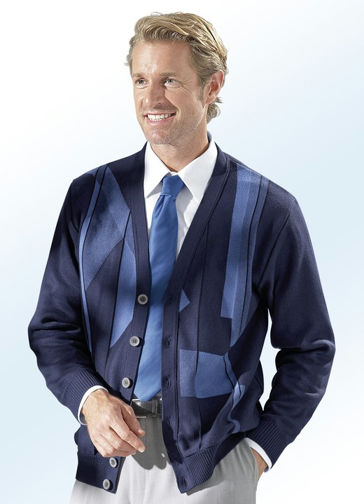 Hemden, Pullover & Shirts - Cardigan mit Jacquard-Dessin im Vorderteil, in Größe 046 bis 062, in Farbe MARINE-AZURBLAU