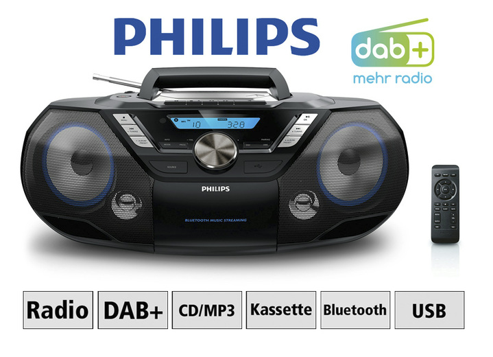 Modern - Philips AZB798T CD-/Kassetten-/DAB+ Radio, in Farbe SCHWARZ Ansicht 1