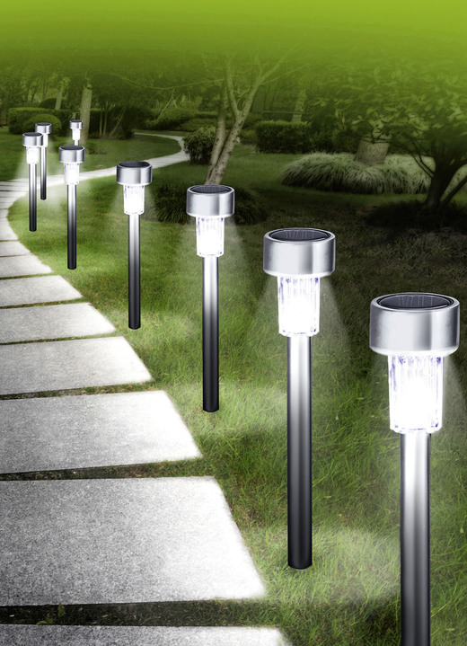 Solarlampen - Solar-Tubelights mit Gehäuse aus Edelstahl, 8er-Set, in Farbe SILBER