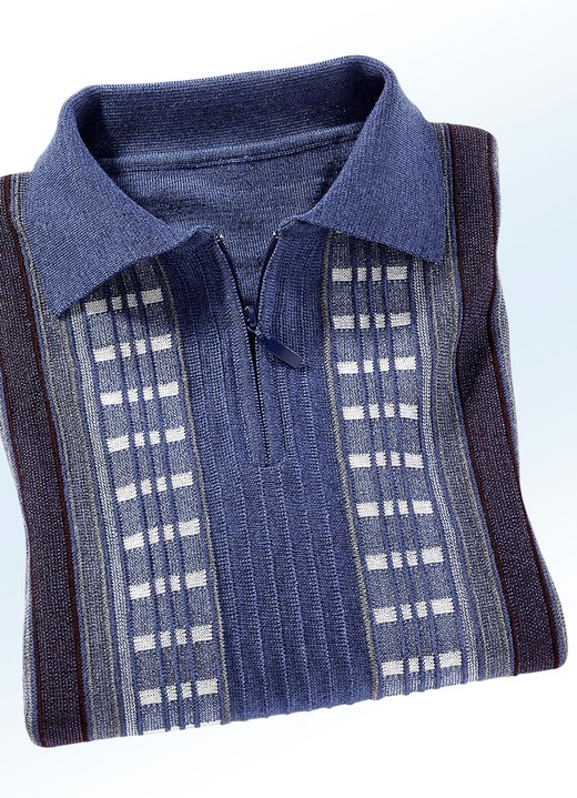 Hemden, Pullover & Shirts - Faszinierender Polopullover mit kurzem Reissverschluss Hemden, Pullover & Shirts - Faszinierender Polopullover mit kurzem Reissverschluss, in Größe 046 bis 062, in Farbe JEANSBLAU MELIERT