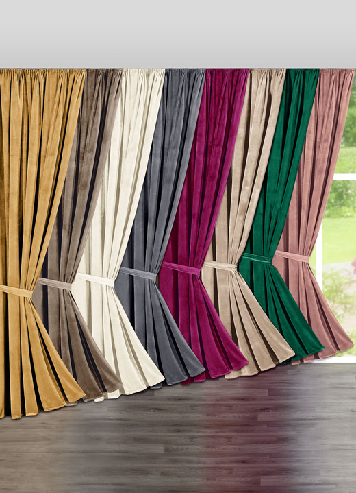 Klassisch - Verdunkelungsschal in edler Samtoptik, in Größe 364 (H150xB135 cm) bis 899 (2er-Pack Raffhalter, 80 cm), in Farbe GRÜN